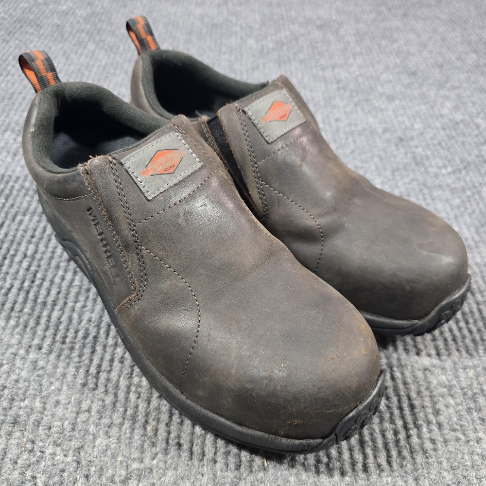 Merrell Jungle Moc Work Shoes Mens Size‎ 8.5 Brown Slip-On Safety Toe J099319